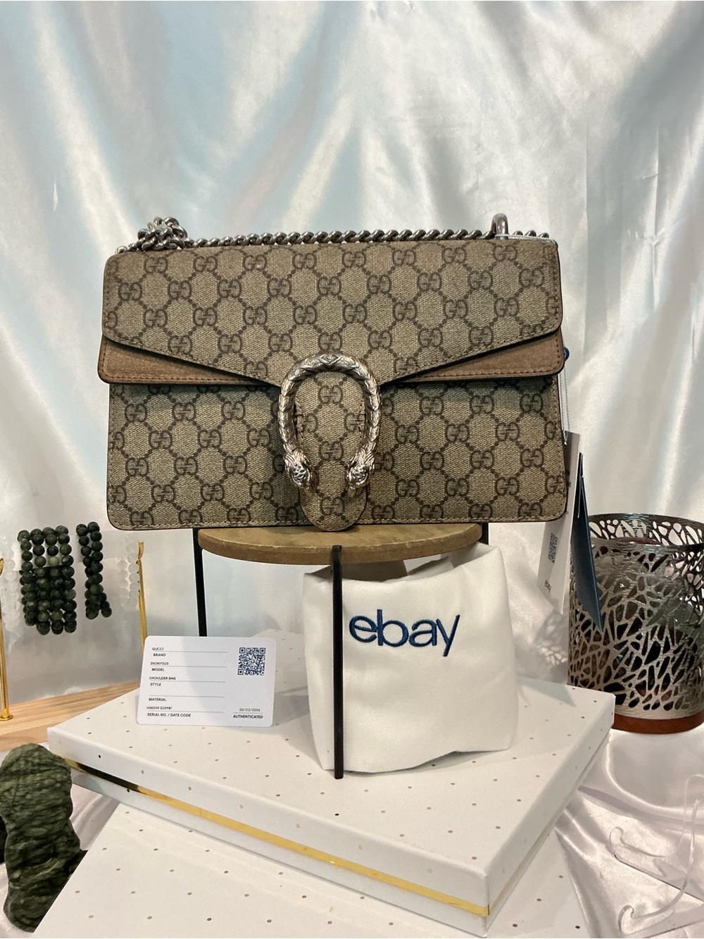 Gucci Beige GG Supreme Dionysus Shoulder Bag with COA Dustbag